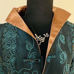 Elegant Black and Teal Embroidered Jacket
